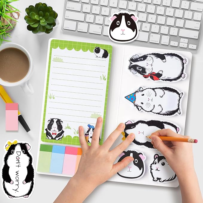 Xqumoi I Just Really Like Guinea Pig Sticky Notes Set - 550 Sheets - Cute Guinea Pig Self-Stick Notes Pads Animal Divider Tabs Bundle Writing Memo Pads Back to School Office Supplies Small Gift
