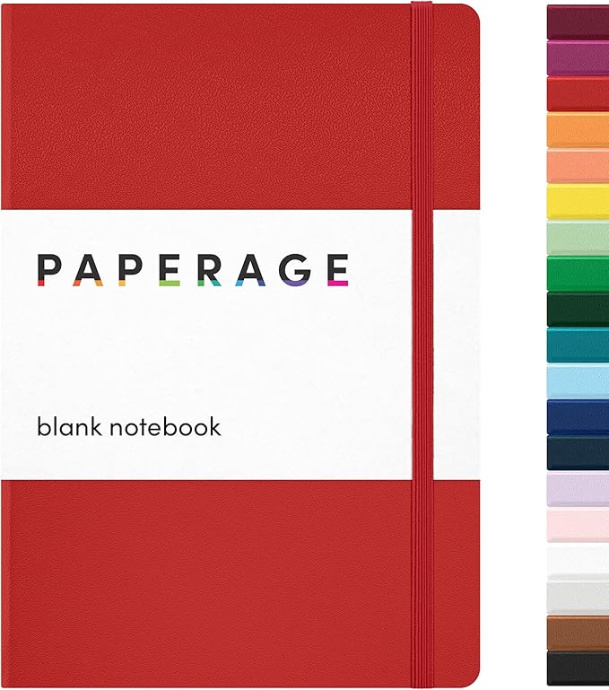 PAPERAGE Blank Journal Notebook, (Red), 160 Pages, Medium 5.6 in x 8 in - 100 GSM Thick Paper – Hardcover Journaling Notebook for Work, School, Note Taking or Sketching