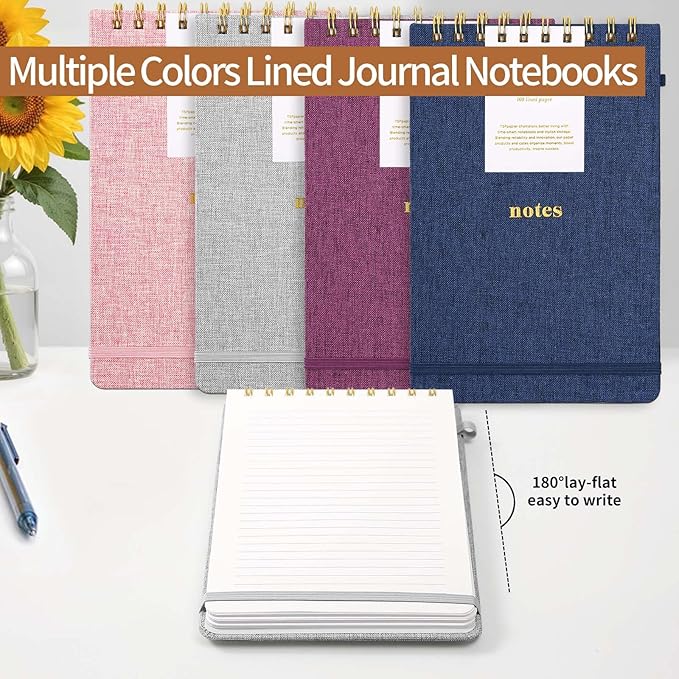 A5 Top Spiral Notebook – Hardcover Journal 160 Pages 100 GSM Thick Paper With Elastic Band & Pen Holder Steno Pads College Ruled Writing Notebooks for Work School Travel Pink