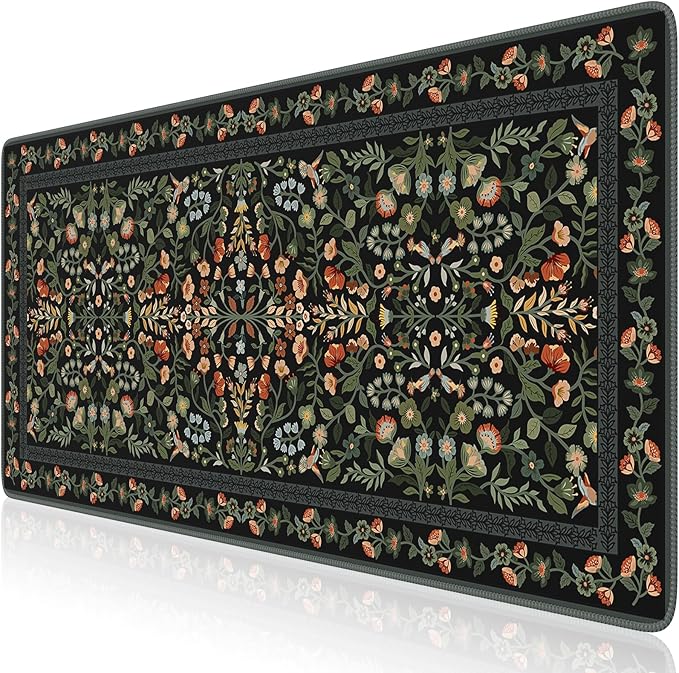iCasso Desk Mat for Keyboard and Mouse, Large Mouse Pad, Desk Pad Mat, Anti-Slip Big Mousepad with Stitched Edges for Computer Desktop(Floral)