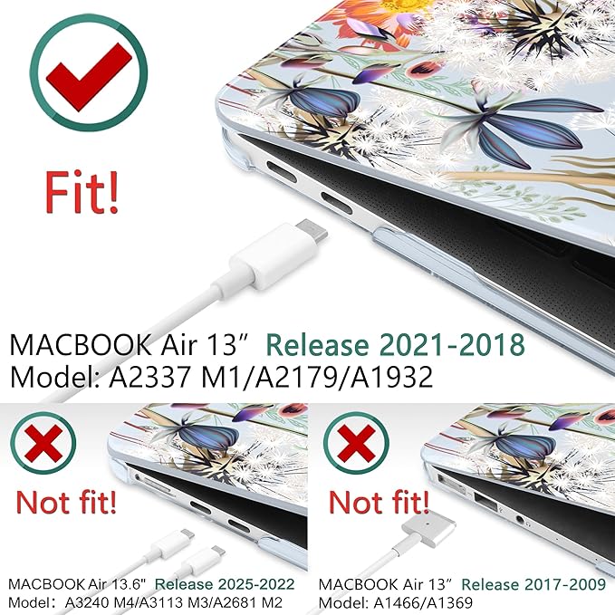 DONGKE for MacBook Air 13 Inch Case 2021-2018, Compatible with A2337 M1 A2179 A1932 Support Retina Display & Touch ID, Hard Shell Plastic Cover with Keyboard Skin - Dandelion