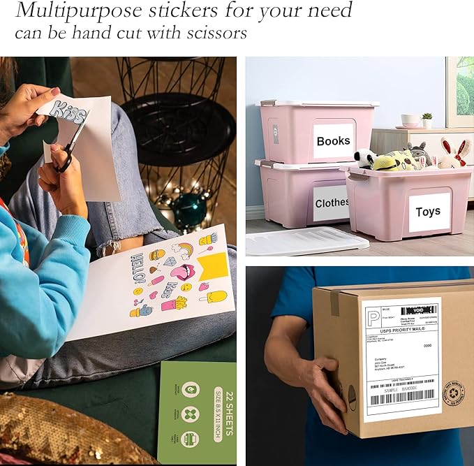 Full Sheet Sticker Paper for Laser & Ink Jet Printers, 8.5" x 11" Full Sheet Address Shipping Label, 1000 Sheets 1000 Labels