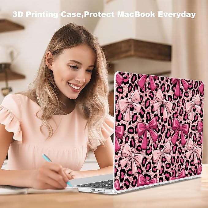Teryeefi for MacBook Pro 13 inch Case A2338 M2 M1 Chip A2251 A2289 A2159 A1989 A1706 (2025 2024 2023 2022-2016) Release, PC Hard Shell with Keyboard Cover Trackpad Film Type C Adapter, Pink Bow 140