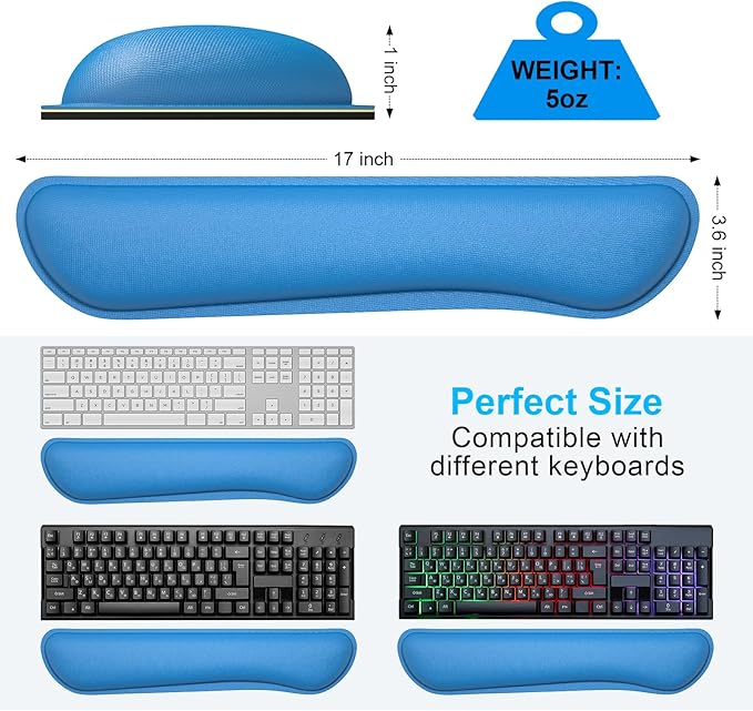 Dapesuom Enlarge Keyboard Wrist Rest, Memory Foam Keyboard Wrist Cushion for Computer Desk Mats Support, Typing Pain Relief Ergonomic Mouse Pad Rests with Non-Slip Base for Gaming, Laptop, Dark Blue
