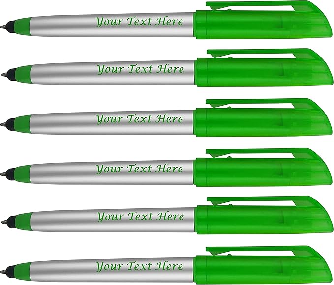 Personalized Pens with Highlighter and Stylus -250 Pack Bulk-Free Imprint - 3 In Highlighter, Ballpoint Pen, and Stylus Combo- add Custom Business Name, Logo or Gift Message- Green