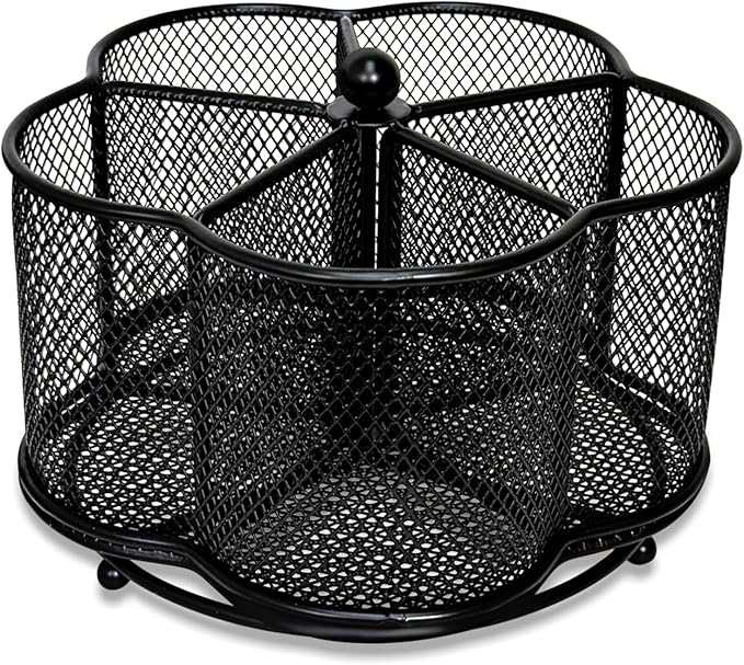 360 Degree Rotate Pen Holder for Desk Mesh Desk Pen Organizer Pencil Holder Large Capacity Accessories & Workspace Organizers for School,Home (Black, No hook)