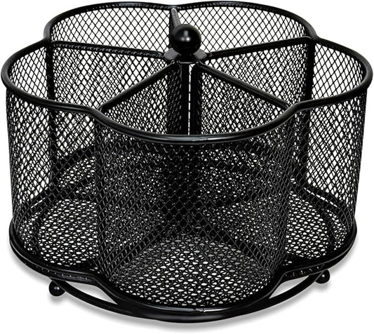 360 Degree Rotate Pen Holder for Desk Mesh Desk Pen Organizer Pencil Holder Large Capacity Accessories & Workspace Organizers for School,Home (Black, No hook)