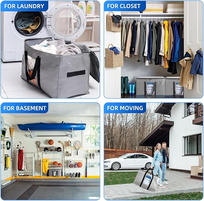 TAILI Extra Large Moving Bags, 6 Pack Silver Heavy Duty Totes For Storage with Visible Window, Wrap Around Handles, Storage Bags for Space Saving, Alternative to Moving Boxes