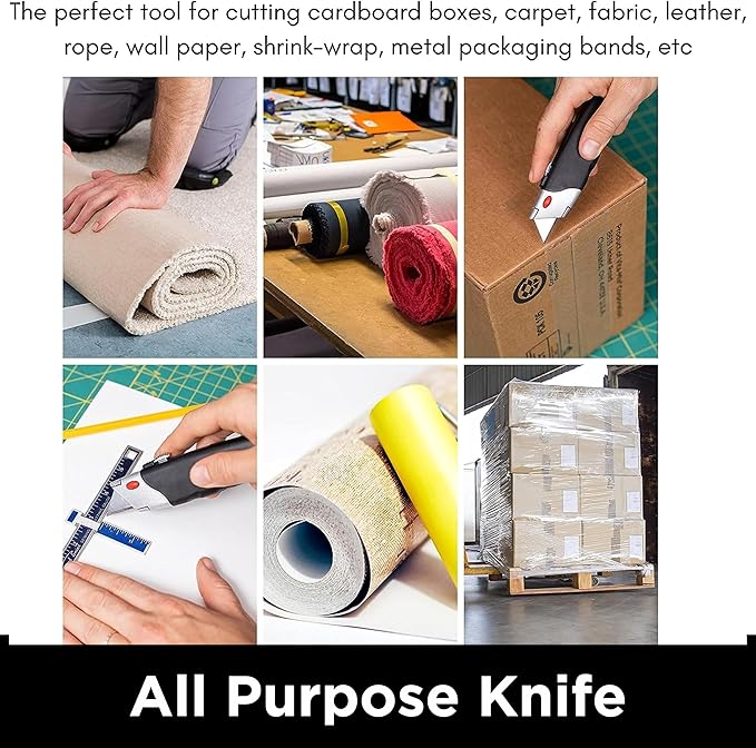INTERNET'S BEST Premium Utility Knife Set | Retractable Box Cutter with Rubber Handle | Heavy-Duty Cutting for Cardboard, Carpet, Plastic | Retractable Blade | Includes 2 Razor Knives & Extra Blades