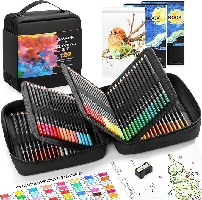 120 Pack Colored Pencils for Adult Coloring Books, Soft Core Oil Based Color Pencils with Sketch Book, Color Book, Art Supplies with Zipper Case, Gifts for Kids, Adults, Artists, Professionals