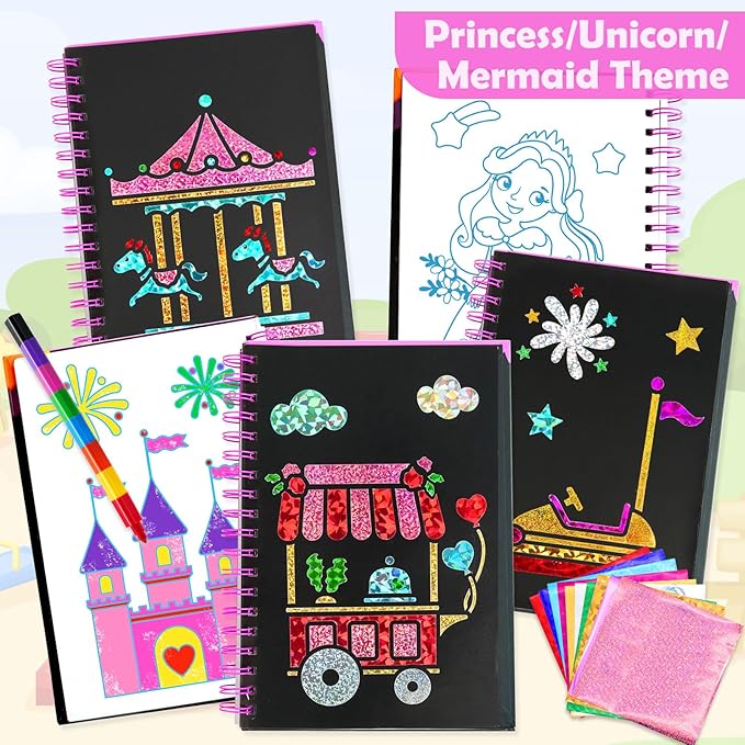 FUNNYB&G Foil Art Craft for Kids - Christmas Crafts Gift Party Favors Stocking Stuffers for Kids Art Supplies Creative Birthday Gift Travel Toys for Girls Boys 4 5 6 7 8 9 Years Old(Amusement Park)