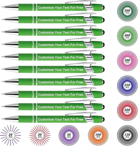 Max 500 Pcs Personalized Pens Bulk, Custom Pens with Free Engraving, Customized Stylus Tip Ballpoint Pen with Your Name Massage Text for School Office Business Graduation Anniversaries-10 Packs