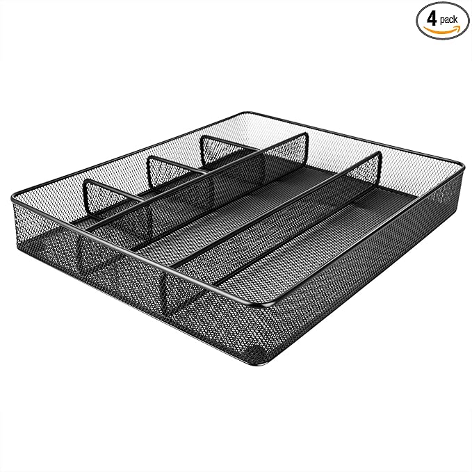 Amazon Basics Mesh Drawer Organizer, Black, Pack of 4
