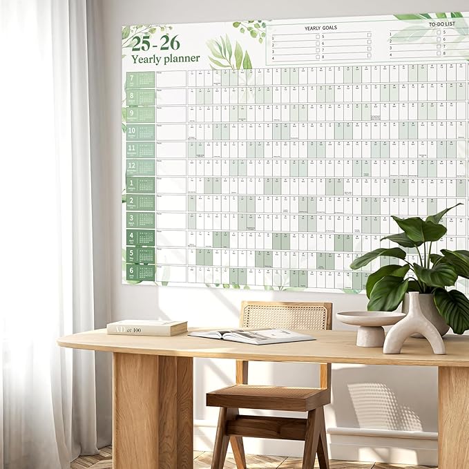 Ospelelf Large Wall Calendar 2025-2026 - 32'' x 48'' Dry Erase Calendar for Wall, 12 Month Laminated Calendar for Classroom, Family, Use July 2025 - June 2026 (Leaf)