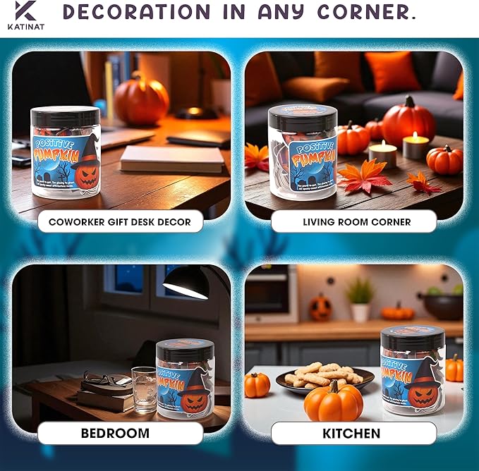 Positive Halloween Pumpkins Jar – 60 Emotional Support Pumpkins, Halloween Gifts for Women, Men,Teens, Fall Gifts Basket Stuffer, Pumpkin Basket Filler, Cute Halloween Decorations