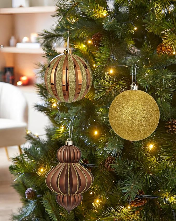 4" Christmas Ball Ornaments Set 12PCS Large Shatterproof Plastic Ornaments Christmas Tree Ball Hanging Ornaments for Xmas Tree Wedding Party Holiday Decorations - Bronze, Gold