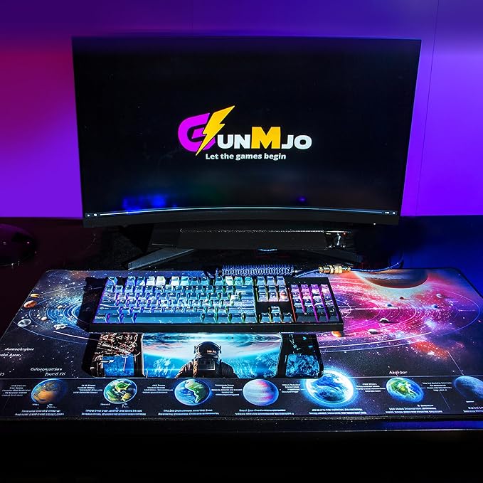 GUNMJO Astronaut Extended Gaming Mouse Pad, Ultra-Smooth Surface for Pixel-Precise Mouse Control, Durable Anti-Fray Stitching, Non-Slip Rubber Base, for Gamer, Office & Home, Light & Portable