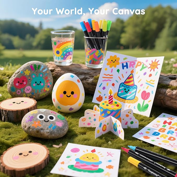 Tongfushop 72 Colors Acrylic Paint Markers, Dual Fine & Brush Tip Paint Pens, No Bleed for DIY Crafts, Rock Painting, Canvas, Wood, Glass, Ceramic, Art Supplies Kit with Case for Artists, Adults, Kids