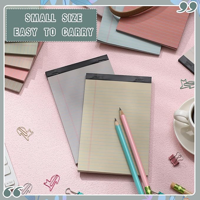Lincia 24 Pcs 12 Pcs 5" x 8" Small Legal Pads Colored Lined Note Pads Narrow Ruled Writing Notepads 50 Sheets Per Micro Paper Notebook Lined and Perforated for College Office Supplies (Fresh Colors)