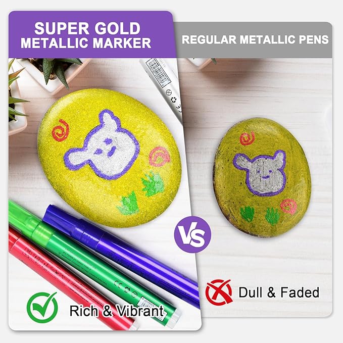 IVSUN Super Golden Metallic Markers, 18 Colors Glitter Acrylic Paint Pens for Black Paper, Fabric, Rock Painting, Glass, Wood, Scrapbooking, Photo Albums, Card Making, DIY Crafts Supplies