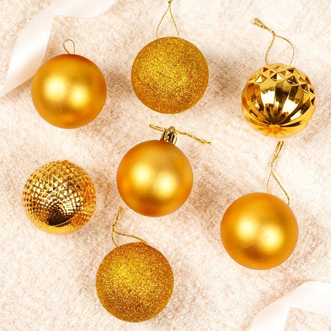 Christmas Tree Decorations Ornament Set, 60ct 2.36 Inches Gold Shatterproof Christmas Ball Ornaments, Hanging Ball for Xmas Holiday Wedding Party Decor