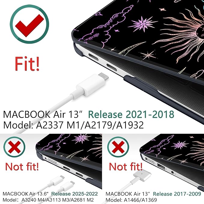 DONGKE Compatible with MacBook Air 13 inch Case 2021 2020 2019 2018 Release A2337 M1 A2179 A1932 with Retina Display & Touch ID, Plastic Hard Shell & Keyboard Cover - Sun & Moon