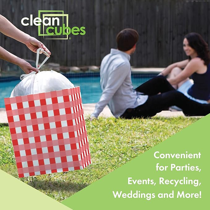 | 13 Gallon Disposable Trash Cans (3-Pack) with Fitted Trash Bags - Reusable Garbage and Recycling Bins for Parties, Events, and More (Picnic - 17" Height x 13.5" Width x 10" Depth)