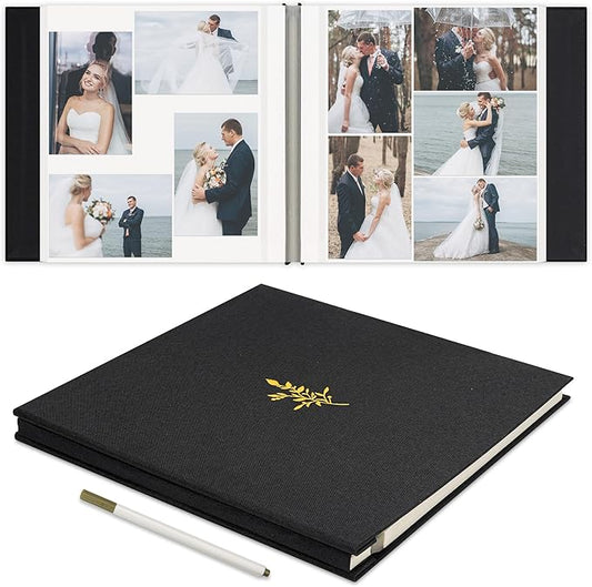 Self Adhesive Photo Album, Black Scrapbook Album with DIY 60 Blank Pages, Wedding Photo Album with A Metallic Pen for 4x6 5x7 2x3 Pictures,12.9"x13.4"