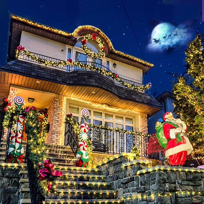 2 Pack Christmas Lights Outdoor, Total 200FT 600LED Christmas String Lights Waterproof, Green Wire Twinkle Tree Lights for Indoor Patio Party Decorations, 1 Pack Warm White & 1 Pack Multicolor