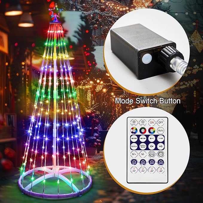 1 Pack 12FT Christmas LED Cone Tree Lights 24 Modes Color Changing with Timer Foldable Lighted Trees Waterproof Outdoor String Lights Holiday Decor for Christmas New Year Xmas Decorations