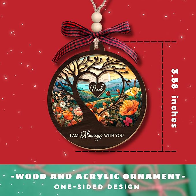 Dad Memorial Ornament - Memorial Ornaments for Loss of Dad - Bereavement Gifts - Memorial, Remembrance, Sympathy Gift - 2 Layer Wood Acrylic Suncatcher Ornament