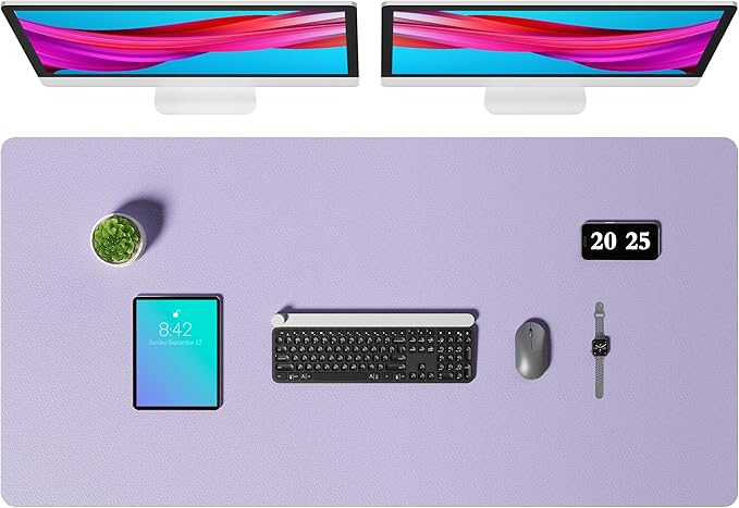 Aothia Faux Leather Desk Mat – Large Mouse Pad, Non-Slip PU Leather Blotter, Waterproof Writing Surface for Office and Home (Lavender, 47.2" x 23.6")