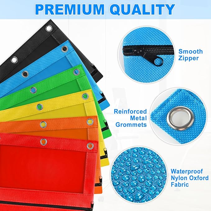 Gloween Pencil Pouch for 3 Ring Binder, 72 Pack Zipper Pencil Pouches/Case in Assorted Color, Durable Binder Pencil Pouch/Bag for Office School Supplies (6 Colors)