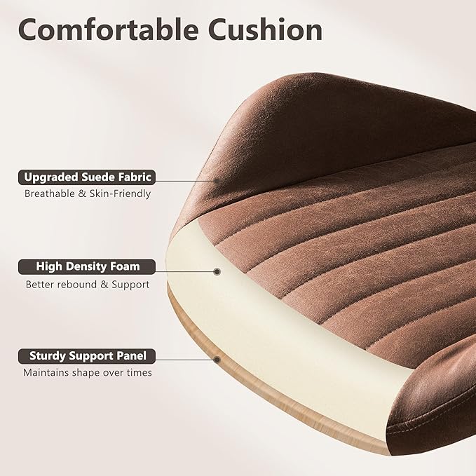 Mid Century Modren Office Chair - High Back Swivel Executive Chair with Lumbar Support,Ergonomic Computer Desk Chair with Wheels,Faux Lether Suede Task Chair,350lbs(Dark Brown, High Back)