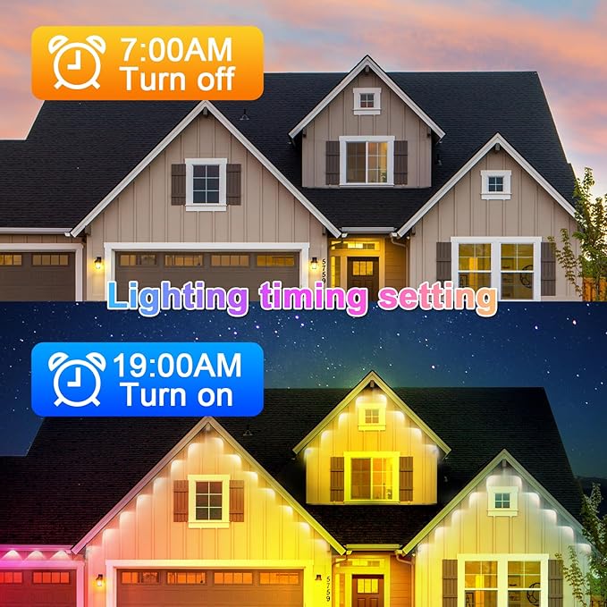 150FT Permanent Outdoor RGB Lights - IP65 Waterproof with Smart App Control Remote, DIY Scene Modes, Music Synchronization, Eaves Lights For Garden Decor, Deck, Christmas, Party, Party, Halloween,Roof