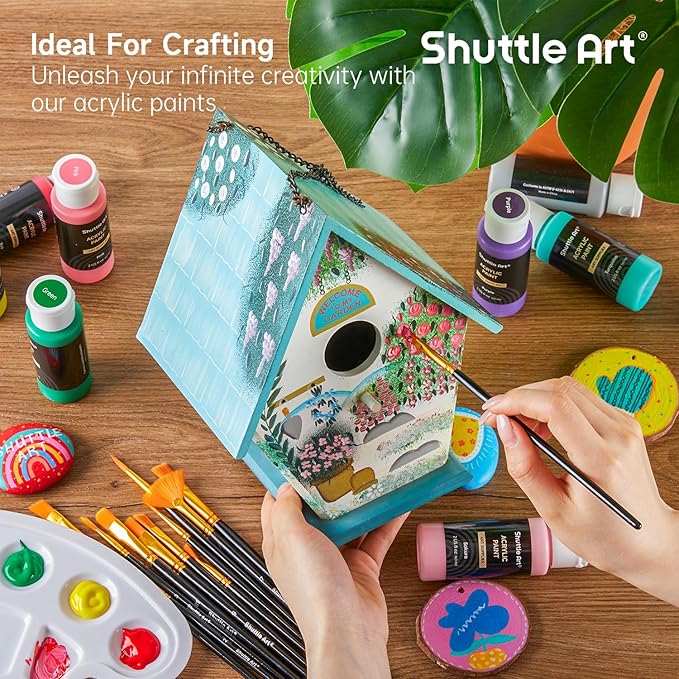 Shuttle Art Acrylic Paint, 50 Colors Acrylic Paint Set, 2oz/60ml Bottles, Rich Pigments, Water Proof, Premium for Artists, Beginners and Kids on Canvas Rocks Wood Ceramic Fabric