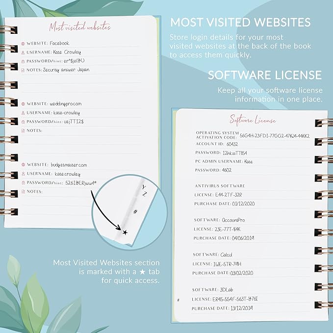 PLANBERRY Password Book Premium – Small Internet Address Organizer with A-Z Tabs – Pocket Website Password Keeper with Alphabetical Tabs – 4.7x5.7″, Hardcover (Spring Blue)