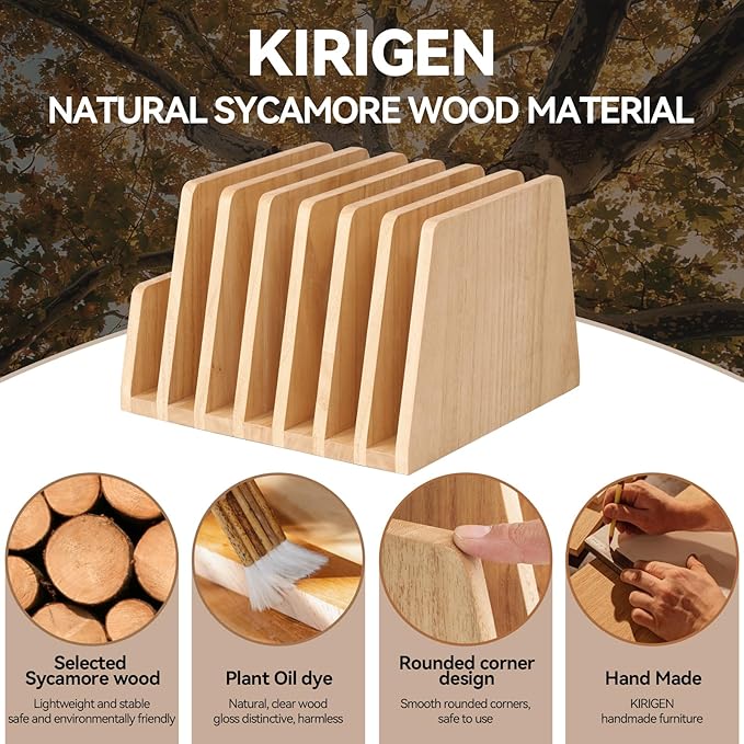 KIRIGEN Desktop File Document Holder Stand 7 Slots Mail Paper Organizer Desk Sorter Holder for File Document Organizer Stand for Home Office Natural (7KWJJ-NA)