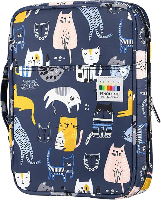YOUSHARES Colored Pencil Case 166 Slots Pen Case Organizer with Handy Wrap & Zipper, Multilayer Holder for Prismacolor Colored Pencils & Gel Pen (Sports Cat)