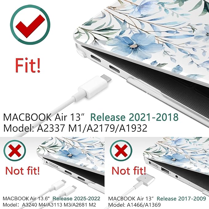 DONGKE Compatible with MacBook Air 13 inch Case 2021 2020 2019 2018 Release A2337 M1 A2179 A1932 with Retina Display & Touch ID, Plastic Hard Shell & Keyboard Cover - Blue Flowers