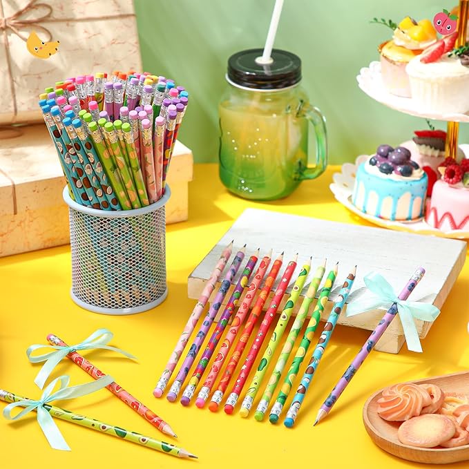 Kosiz 400 Pcs Thanksgiving Assortment Colorful Fun Pencils Fall Pre Sharpened Wooden Pencil Christmas 10 Fruit Styles Pen Novelty Kids School Supplies Student Reward Stationery Party Favors