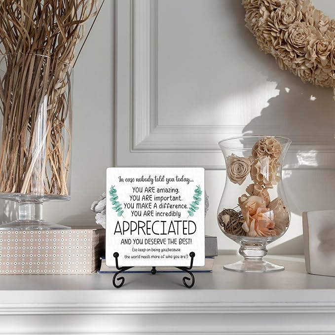 Funny Office Desk Decor, Appreciated Wooden Sign with Stand, Birthday Christmas Thank You Gifts for Women Men Leader Boss Mentor Coworkers, Cute Cool Desk Accessories for Home Office-B14