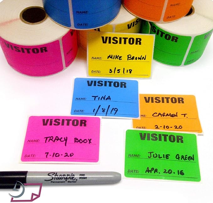 NextDayLabels - 3 x 2 Visitor Labels Pass, ID Labels and Safety Identification Badge Stickers 500 Per Roll (Fluorescent Green)