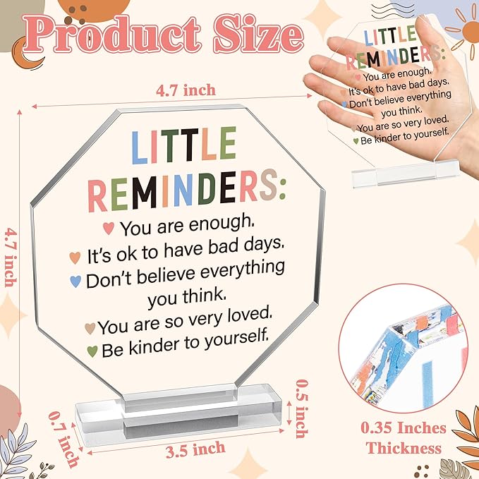 Yopyame Acrylic Inspirational Gift Ideas - Little Reminders You are Enough Acrylic Gift for Women Men Friends Coworker Inspirational Motivational Keepsake Paperweight Clear Desk Sign Office Home Decor