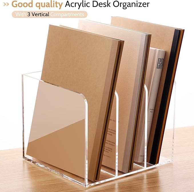 Magazine Holder, Clear Acrylic Magazine Rack, File Organizer for Office Desk, Book Organizer,-One-Piece-3 Vertical spaces,1 pack (B5)……