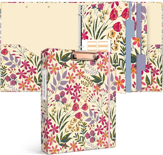Ospelelf 3 Ring Floral Binder with Dividers, 1 inch Rings, 1.6 inch Spine, for Letter Size (11" x 8.5") Paper, Clipboard Organizer, for School and Office Supplies
