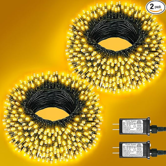2 Pack Christmas Lights Outdoor, Total 200FT 600LED Christmas Tree Lights with 8 Modes Waterproof, Warm White String Twinkle Lights Green Wire for Indoor Patio Garden Xmas Holiday Decorations
