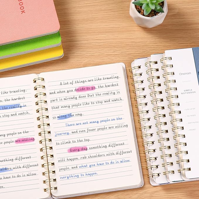 Lined Spiral Notebook College Ruled A5 Journal Book for Note Taking, 160 Pages Writing Journal for Office and Home School Supplies 5.75 x 8.125 inch (6pack-3Reefblue/3Pink)