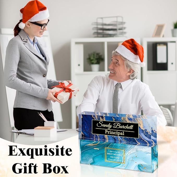 Ship Next Day-Custom Name Plate for Desk, Desk Name Plate Personalized, Acrylic Office Desk Accessories, Appreciation Gifts for Coworkers Employee Teachers Boss Women Men (Blue Coast)