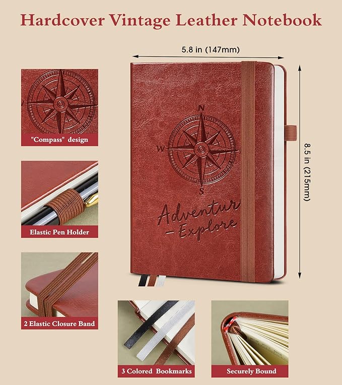 Blank Journal Notebook for Women Men,160 Pages,Inner Pocket,A5 Hardcover Sketchbook for Drawing, Sketch book, Unlined Notebooks for School,Work,Travel Journals for Writing 5.8"x8.5" (Brown)